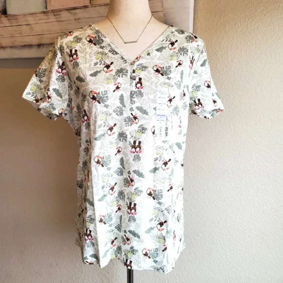 croft & barrow Tops - CROFT & BARROW | Henley Top in Grey Toucan Print sz L